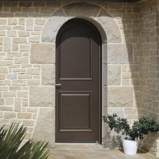 Porte d'entrée mixte bois aluminium marron