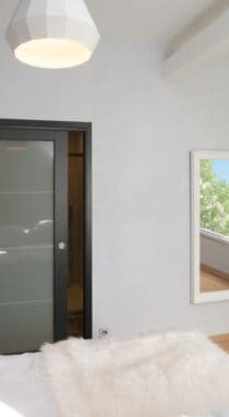 Porte coulissante Roziere Epure D1 et Bora modulo, chêne couleur unie gris granit
